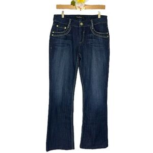 Cache Contour Collection jeans thick stitch zipper detail bootcut size 6